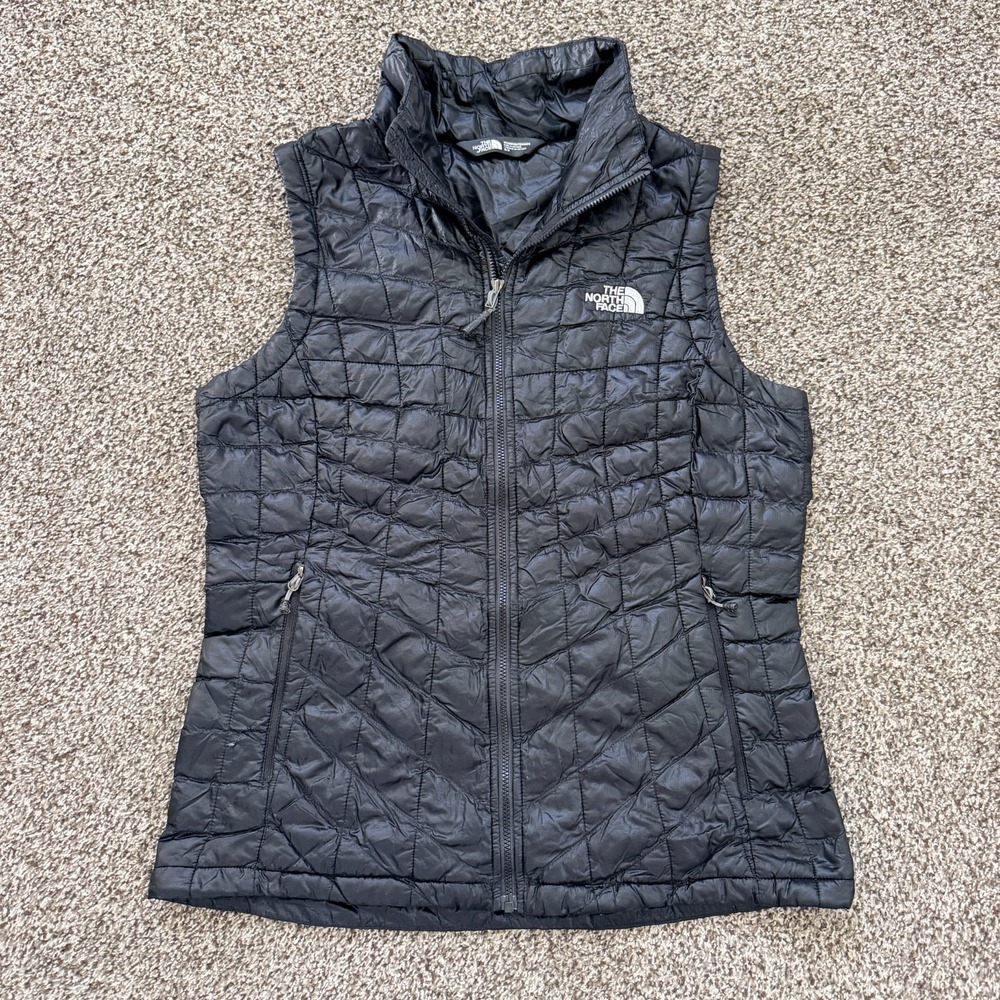 The North Face ThermoBall Vest Womens Small Black Quilted Zip Insulated Logo